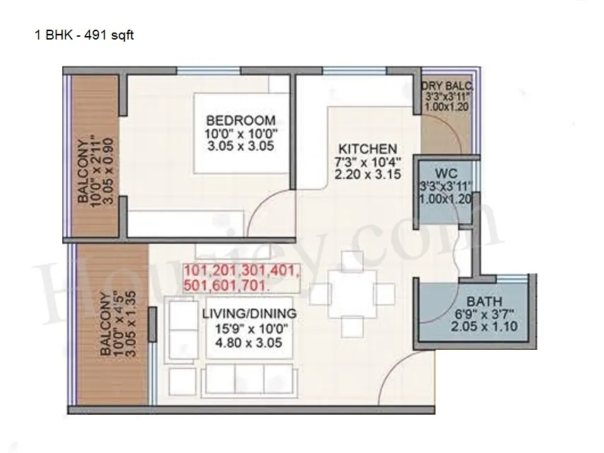 Buttepatil Gulab Srushti Unit plan - 491 sq.ft.