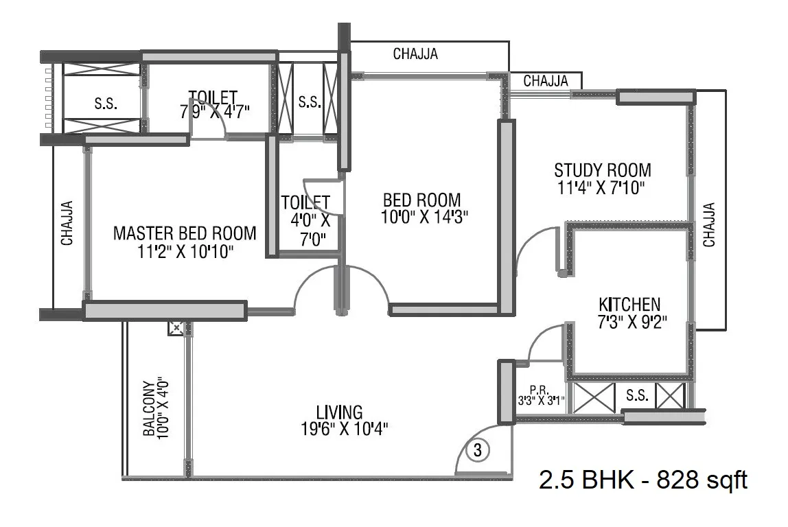 Gundecha Rexon Unit plan - 828 sq.ft.