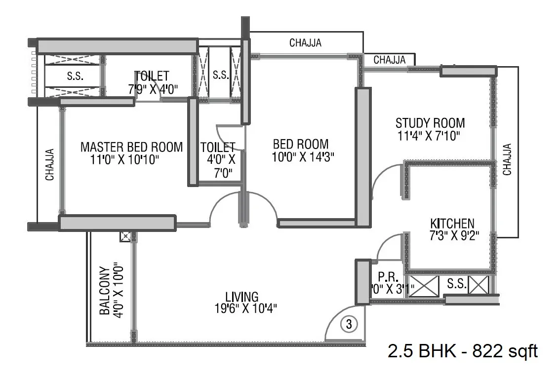 Unit plan - 822 sq.ft.