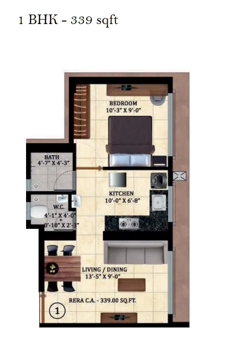 Harshail Hornbill Unit plan - 339 sq.ft.