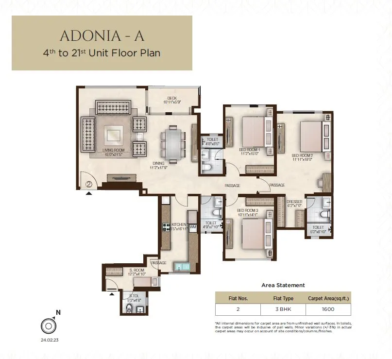 Hiranandani Adonia Unit plan - 1600 sq.ft.