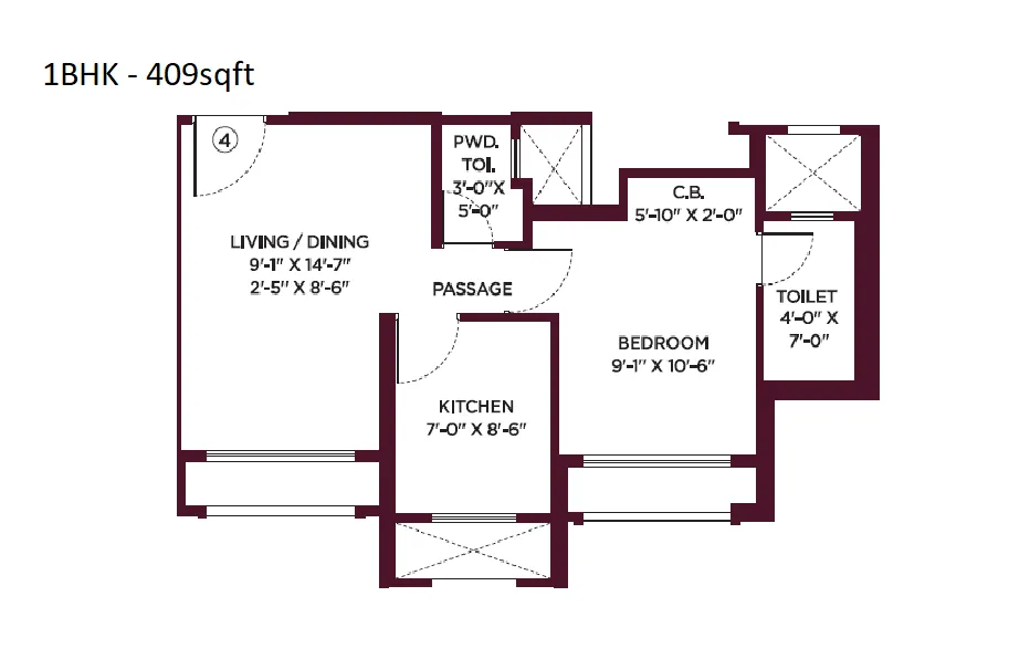 Hiranandani Estate Solitaire Unit plan - 409 sq.ft.