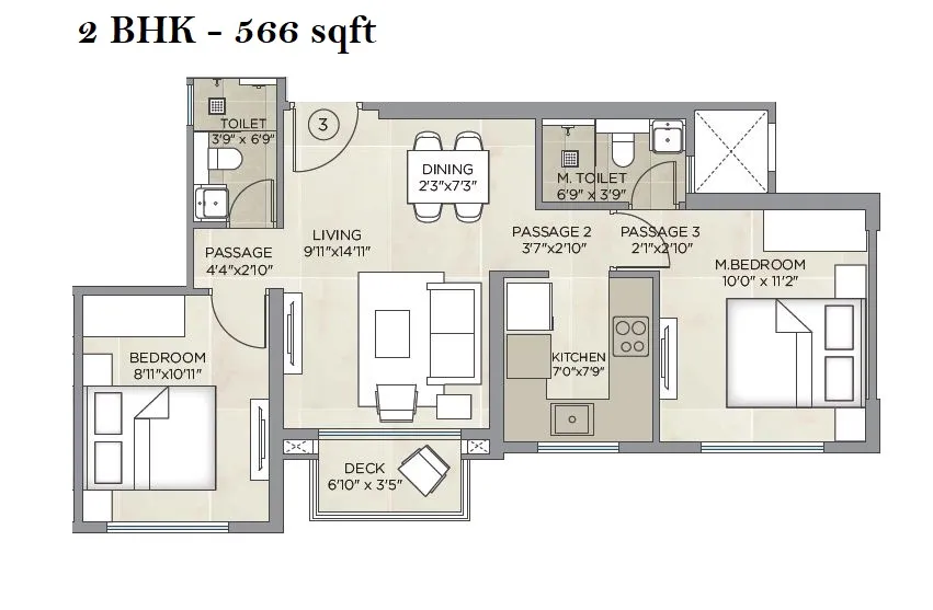 Hiranandani Highland Unit plan - 566 sq.ft.