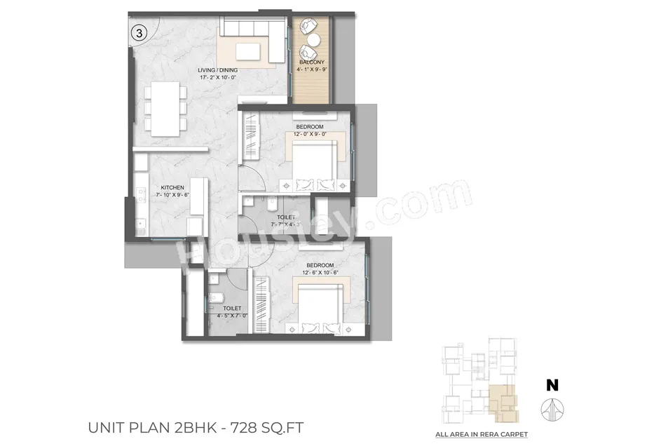 Hirani Pride Unit plan - 728 sq.ft.