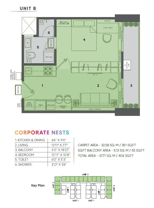 Horizon Neon Unit plan - 406 sq.ft.
