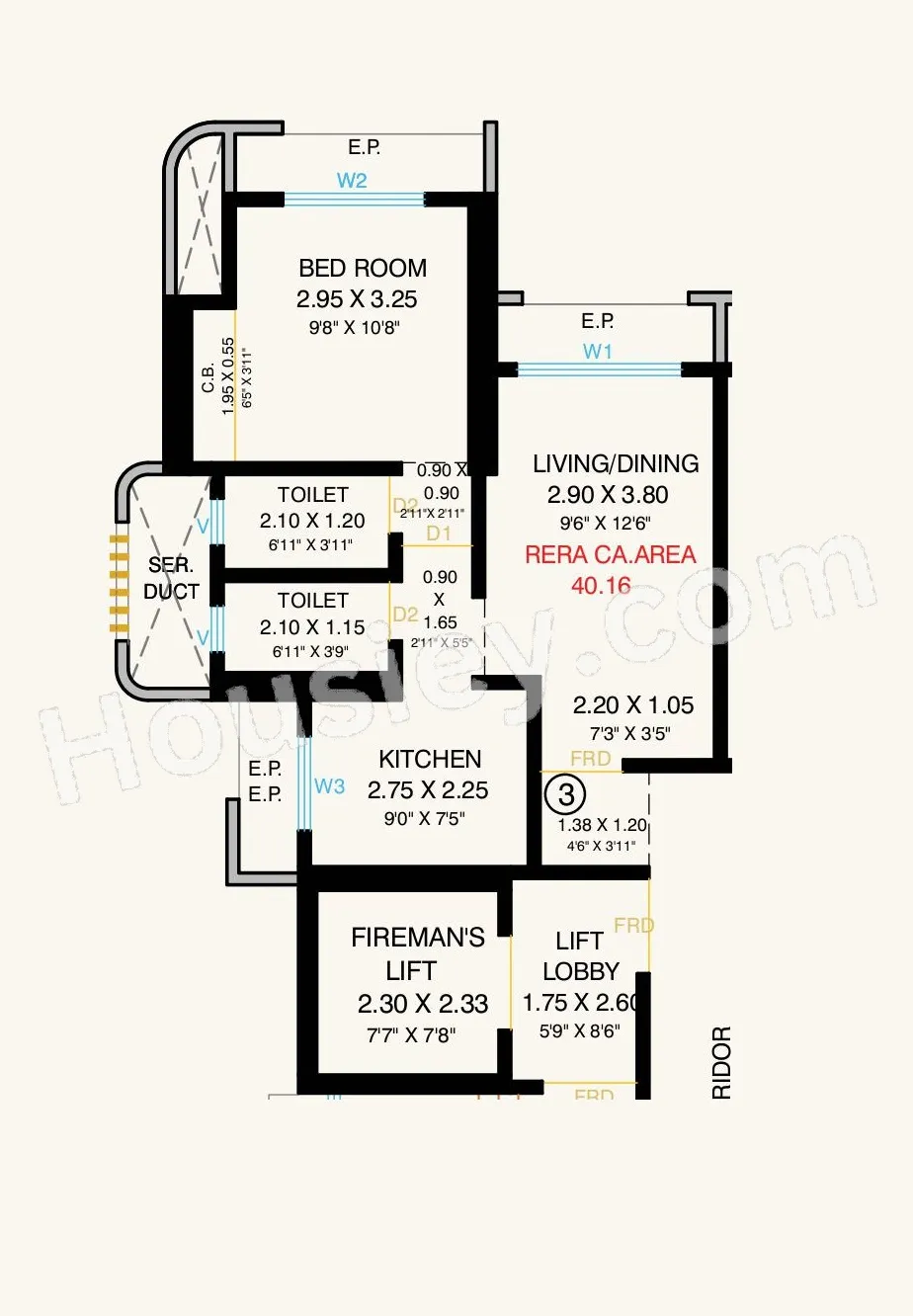 Horizon Pearl Unit plan - 463 sq.ft.