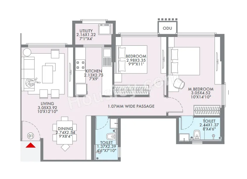 Hubtown Seasons Unit plan - 733 sq.ft.