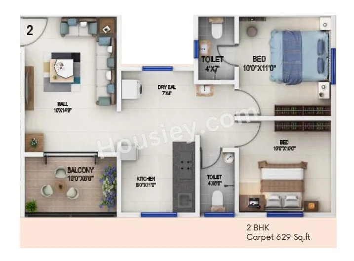 IRIS Capetown Heights Unit plan - 628 sq.ft.