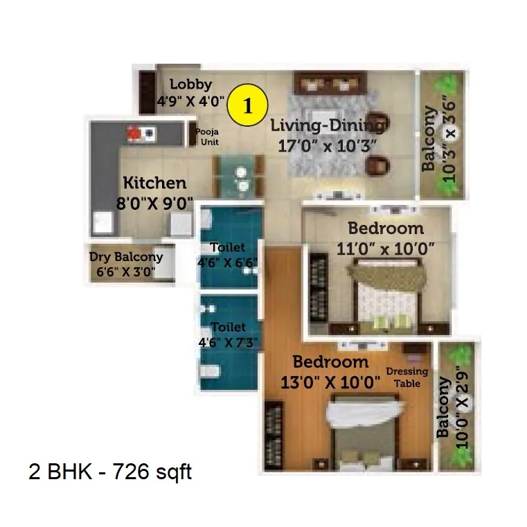Saheel ITrend Futura Unit plan - 726 sq.ft.