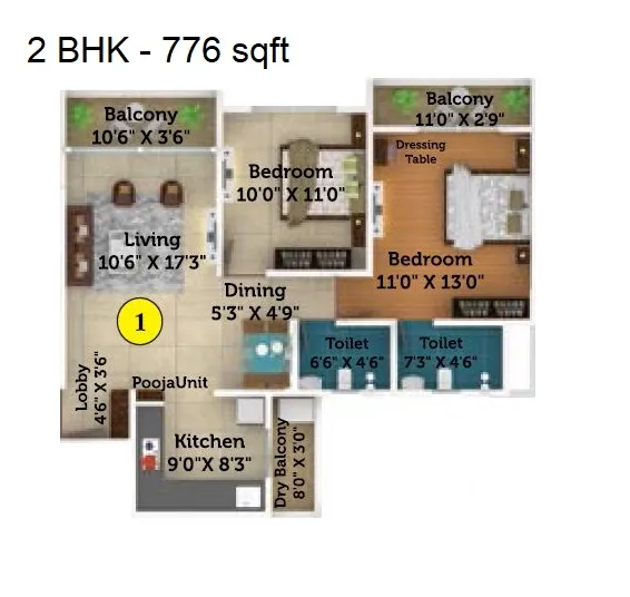Saheel ITrend Futura Unit plan - 776 sq.ft.