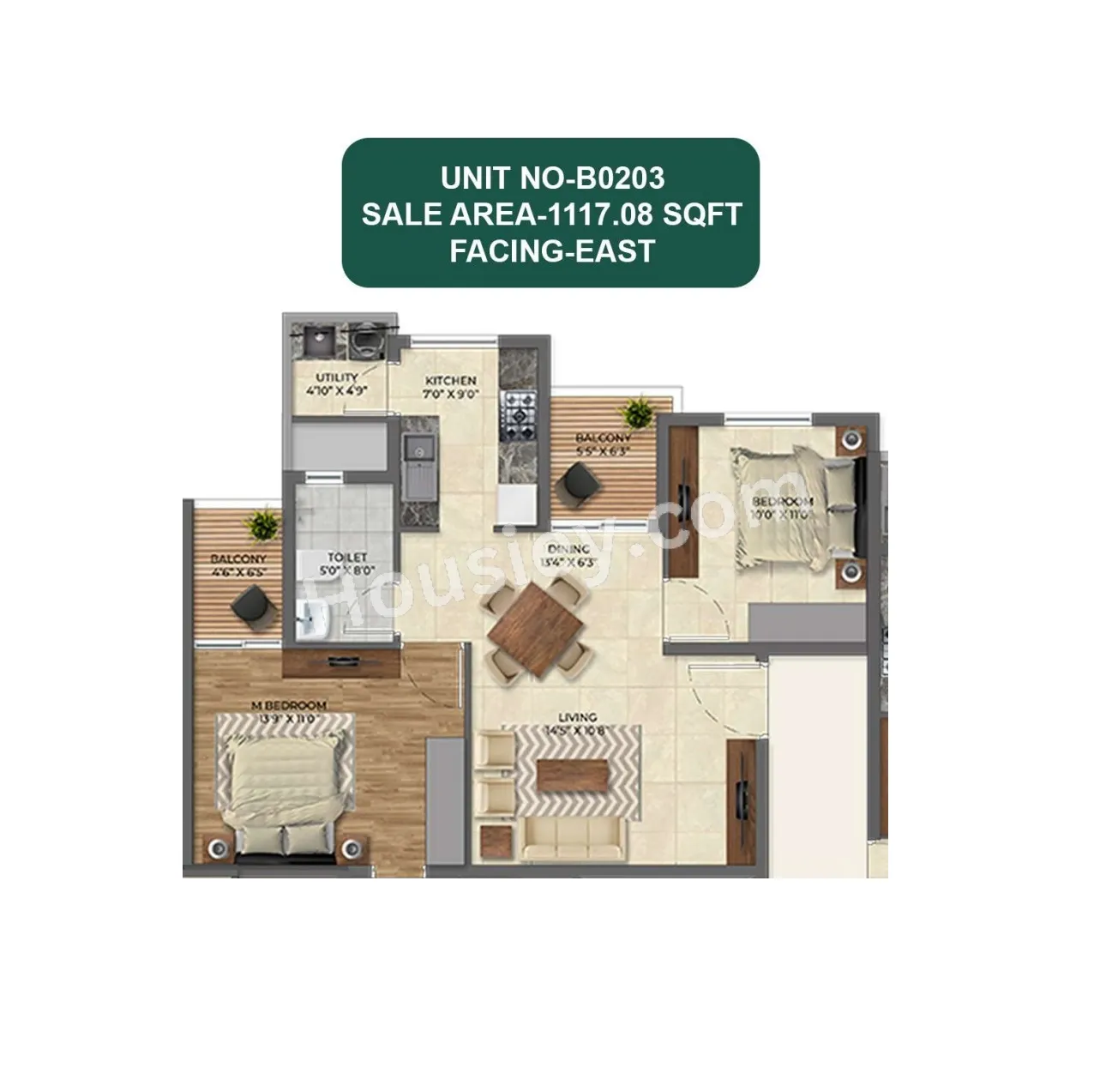 Inspira Tropical Garden Unit plan - 676 sq.ft.