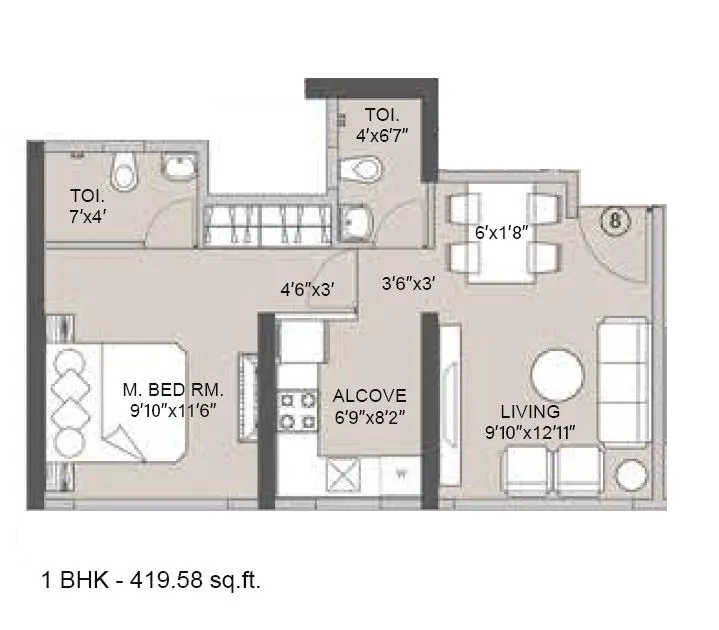 Integrated Ramicon Golden Pass Unit plan - 419 sq.ft.