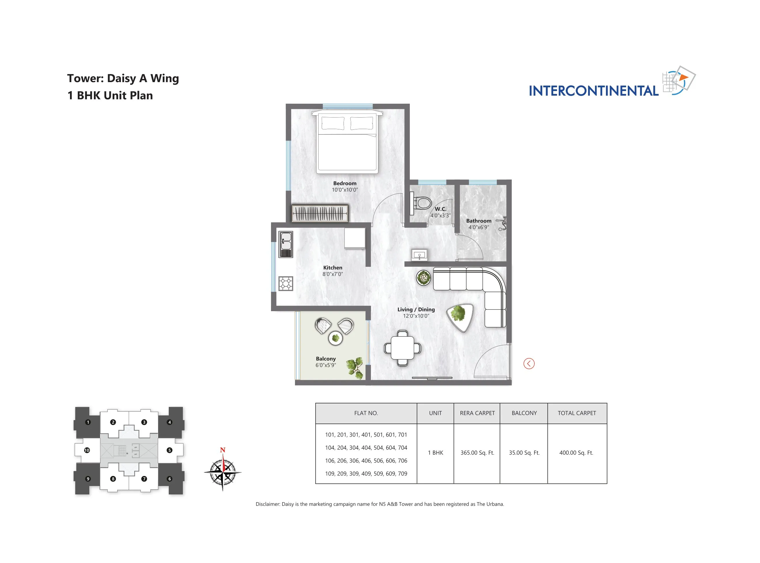 Intercontinental Urbana Unit plan - 400 sq.ft.