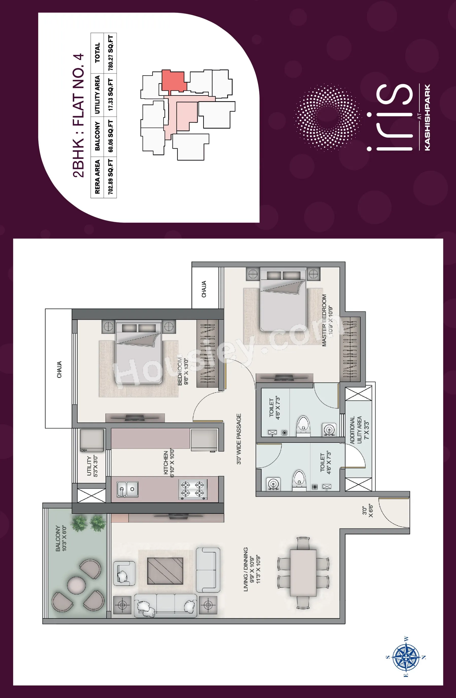 Kashish Park Iris Unit plan - 780 sq.ft.