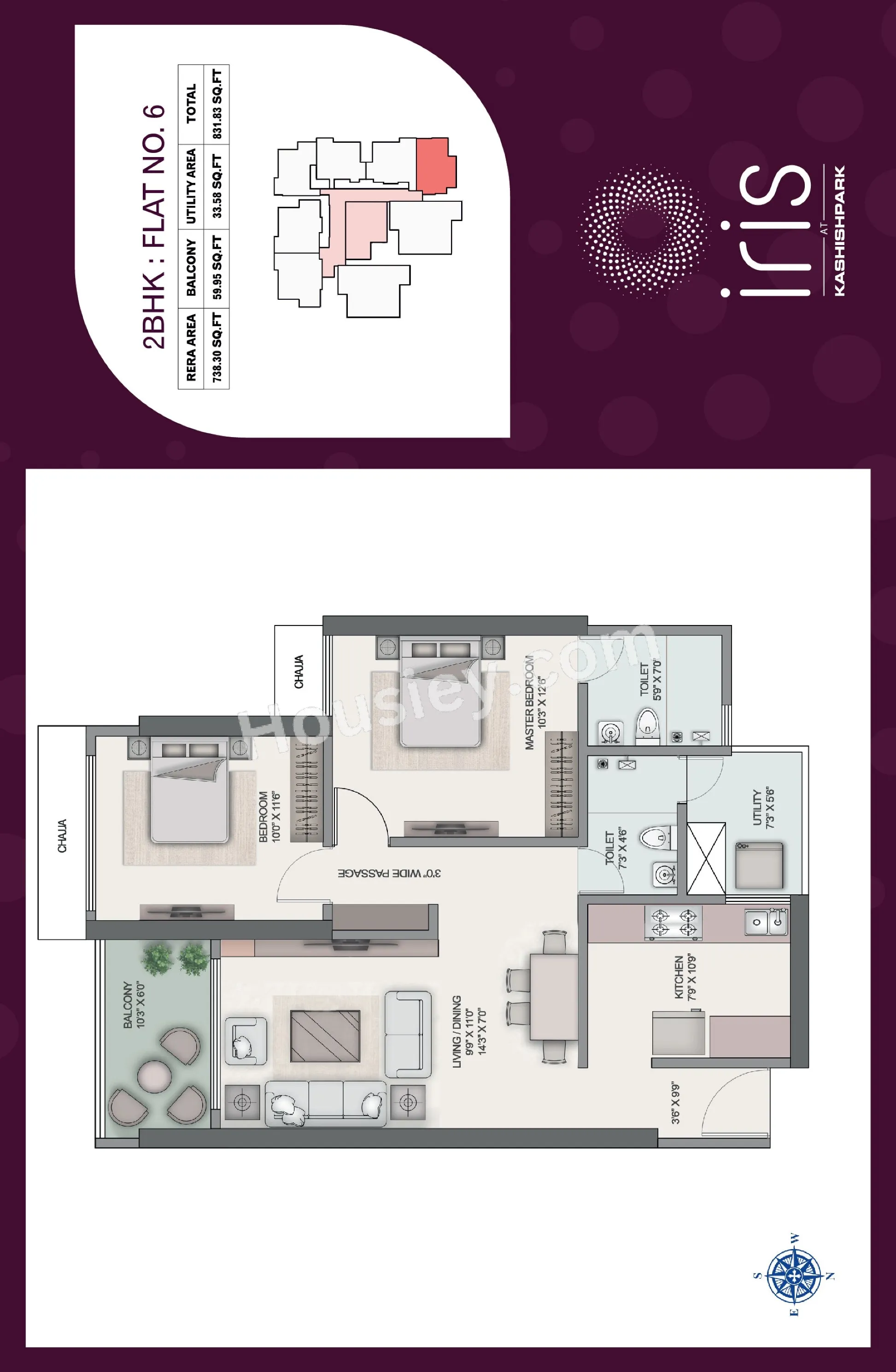 Kashish Park Iris Unit plan - 832 sq.ft.