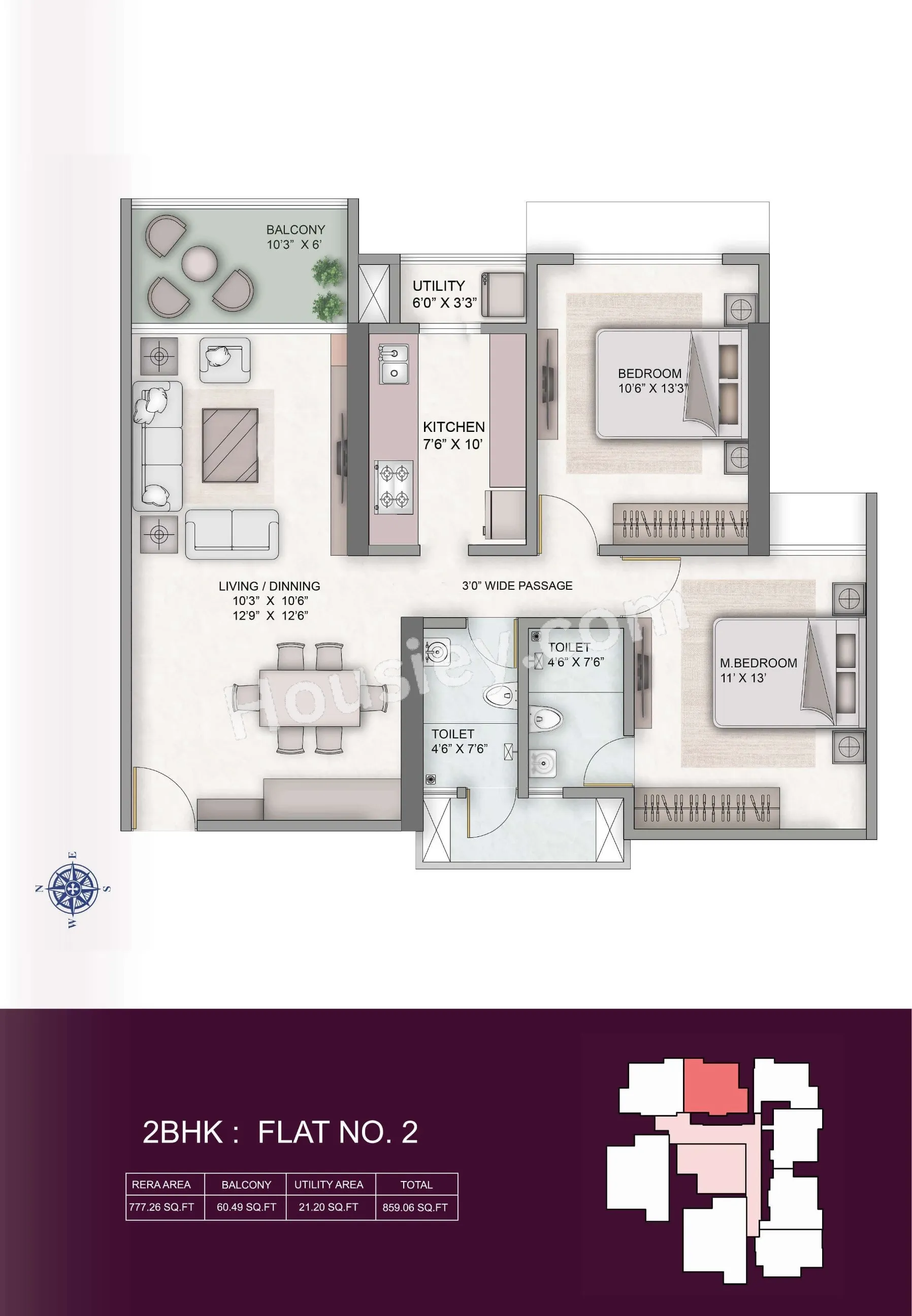 Kashish Park Iris Unit plan - 859 sq.ft.