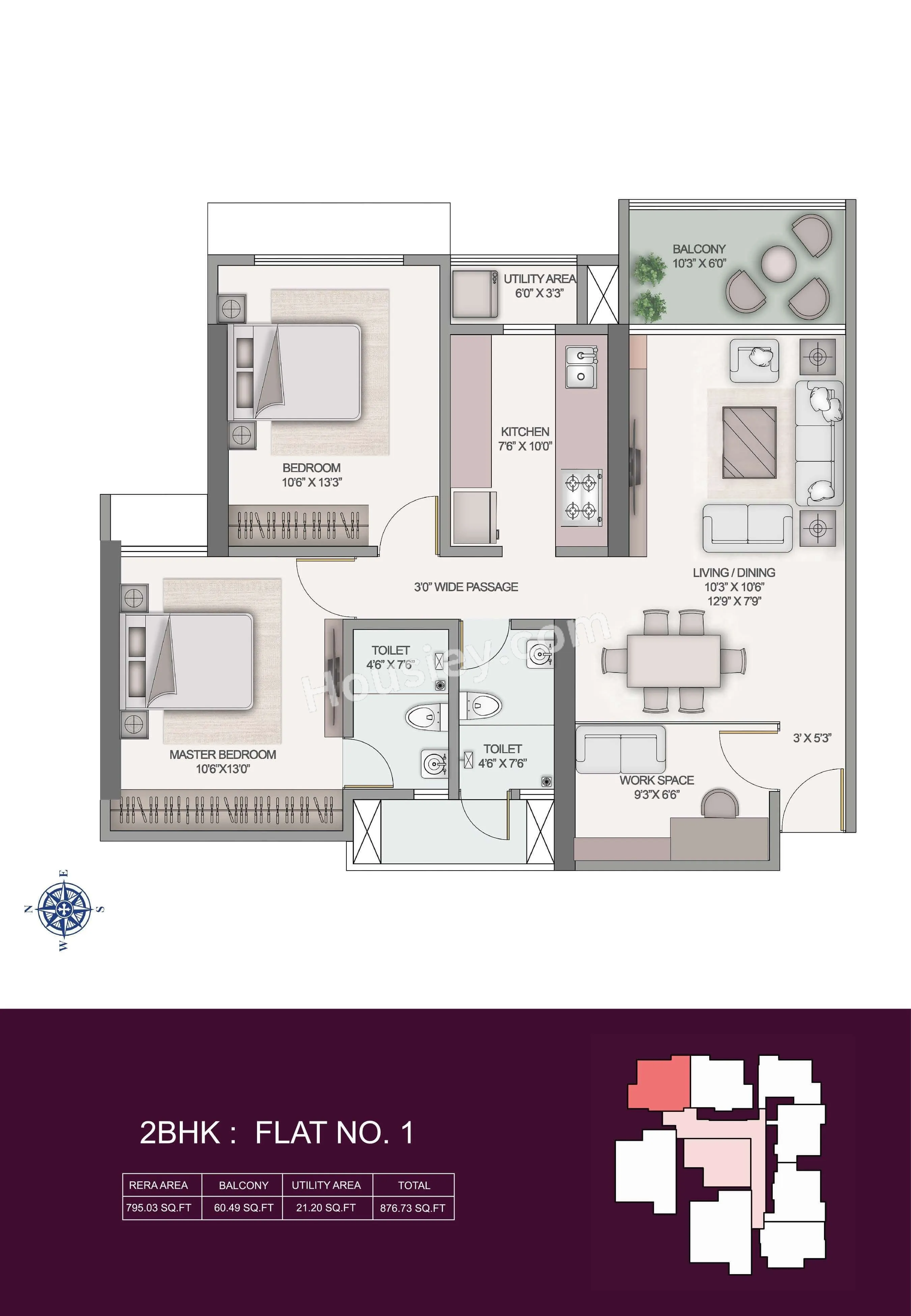 Kashish Park Iris Unit plan - 877 sq.ft.