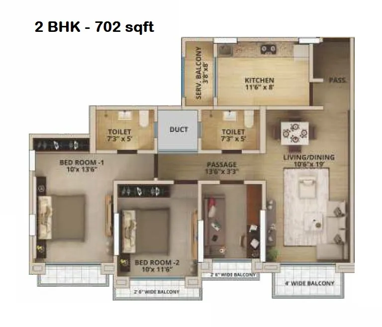 Jk Iris Unit plan - 702 sq.ft.