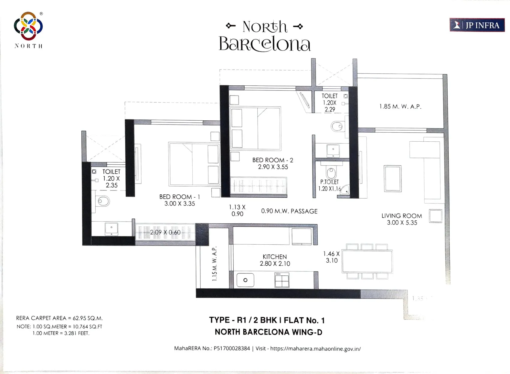 JP North Barcelona Unit plan - 678 sq.ft.