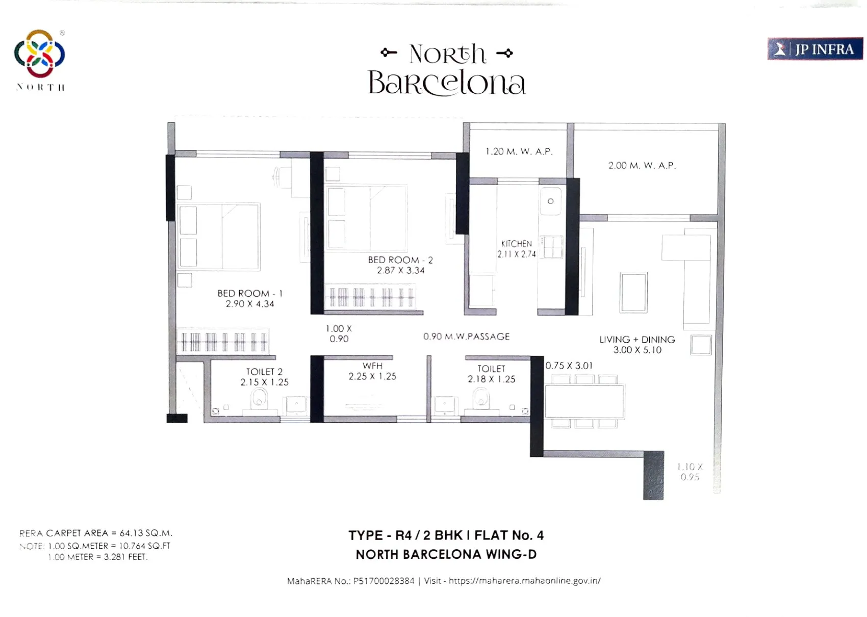 JP North Barcelona Unit plan - 690 sq.ft.