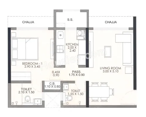 JP Parkway Unit plan - 439 sq.ft.