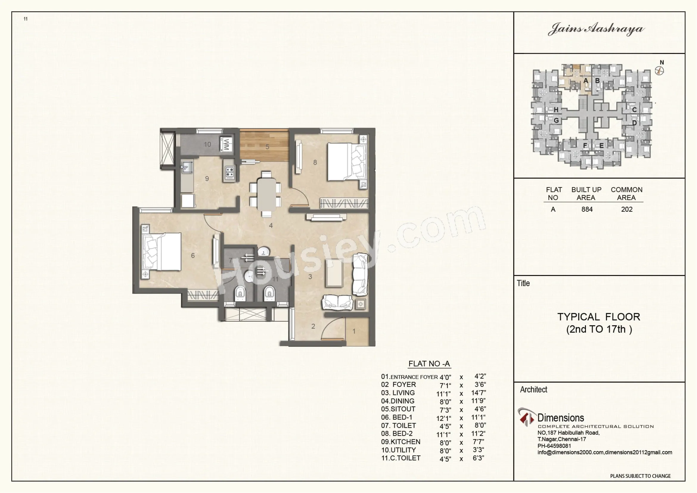 Jains Aashraya Unit plan - 847 sq.ft.