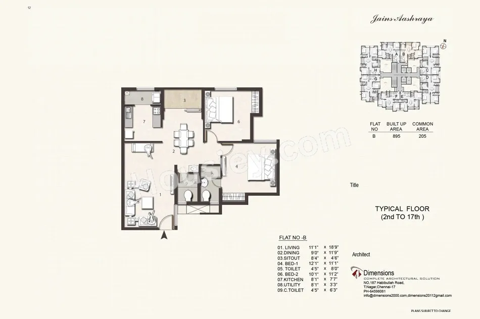 Jains Aashraya Unit plan - 858 sq.ft.