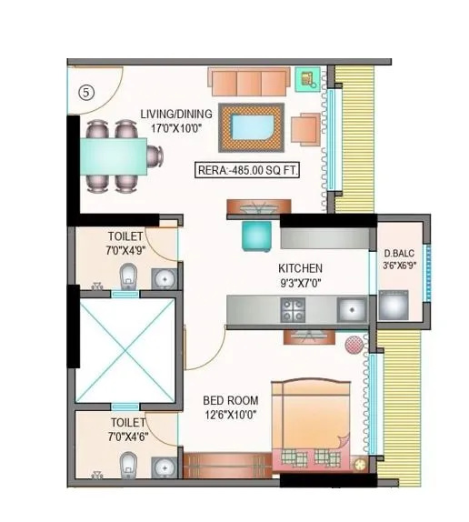 Je&Vee Madhuban Unit plan - 485 sq.ft.