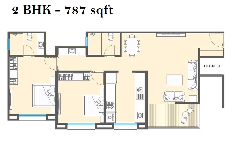 Jethani Trinity Grace Unit plan - 787 sq.ft.