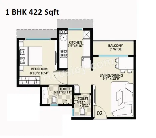 Jewel Vistaz Unit plan - 422 sq.ft.