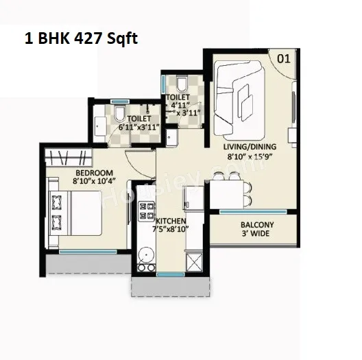 Jewel Vistaz Unit plan - 427 sq.ft.