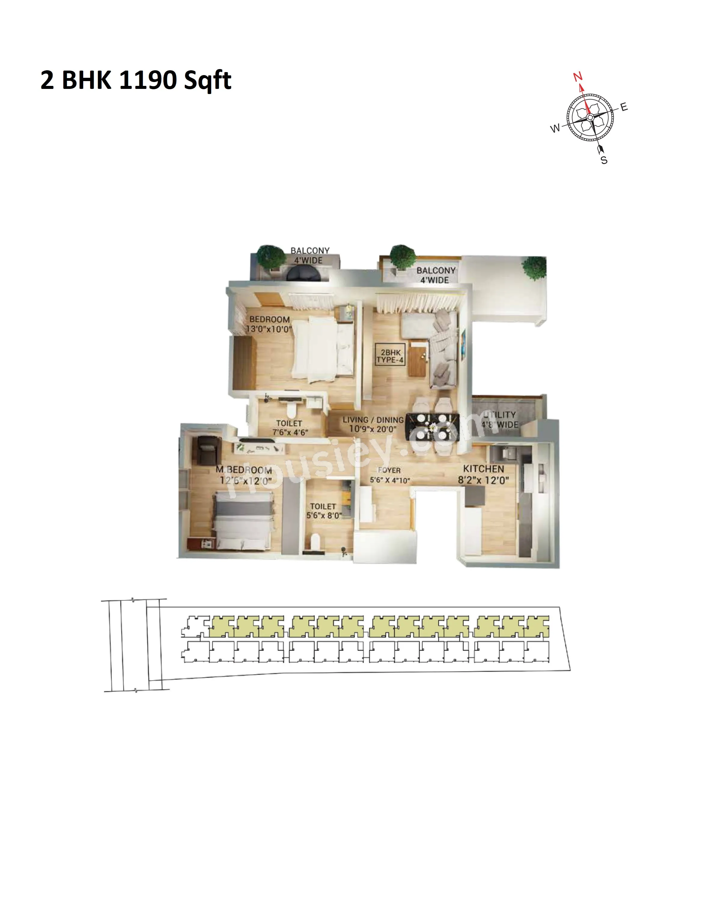 Jhanavi Noreste Unit plan - 897 sq.ft.