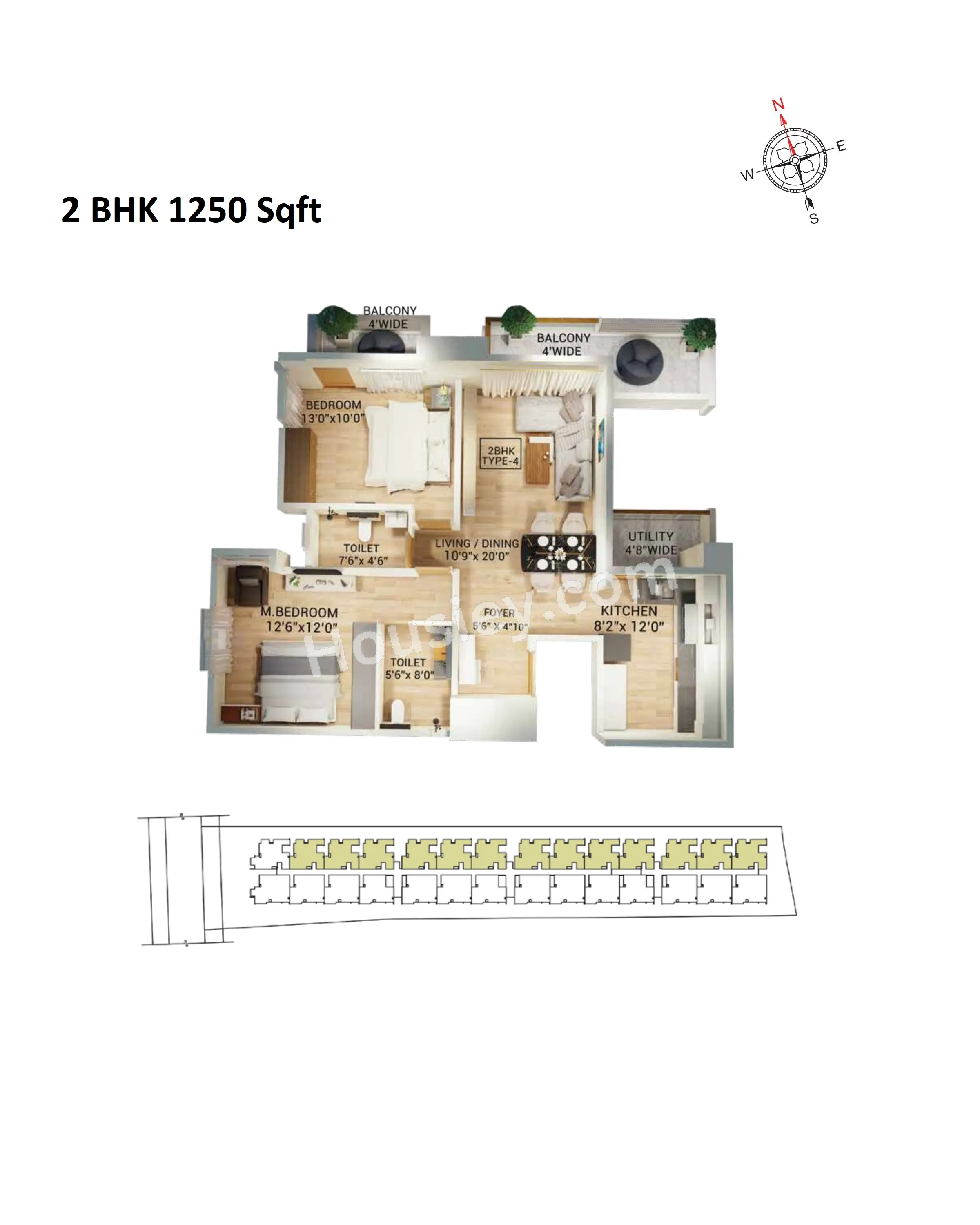 Jhanavi Noreste Unit plan - 955 sq.ft.