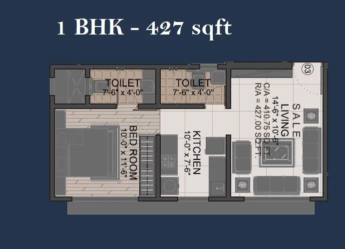 KCD Jogesh Eva Unit plan - 427 sq.ft.