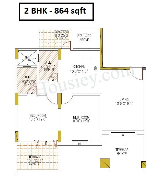 KJ Towers Unit plan - 864 sq.ft.