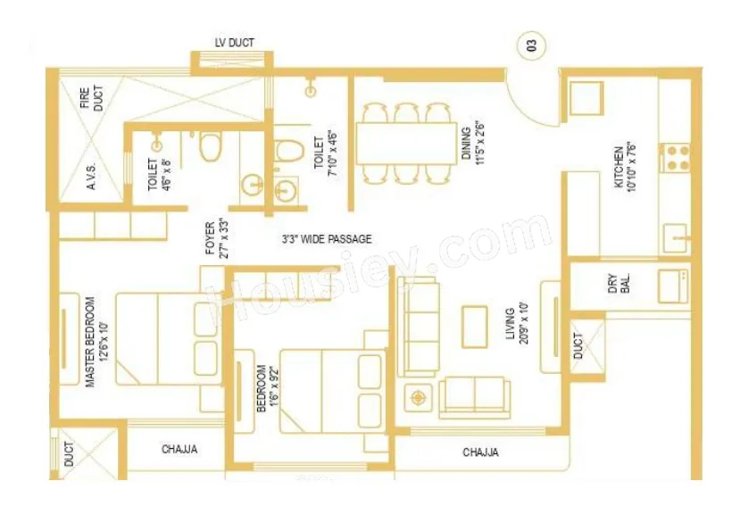 Kabra Tiara Unit plan - 704 sq.ft.