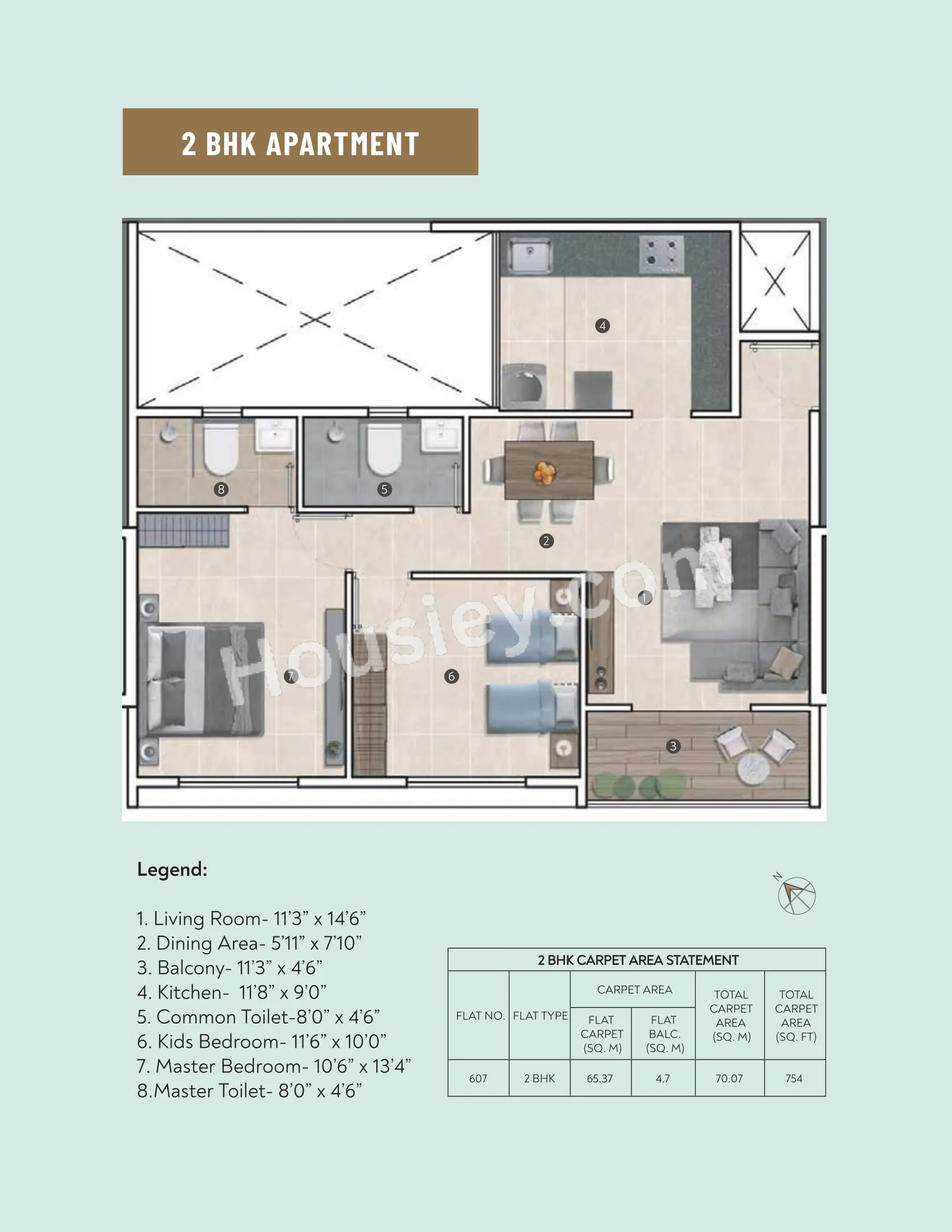 Kakade Paradise Unit plan - 754 sq.ft.