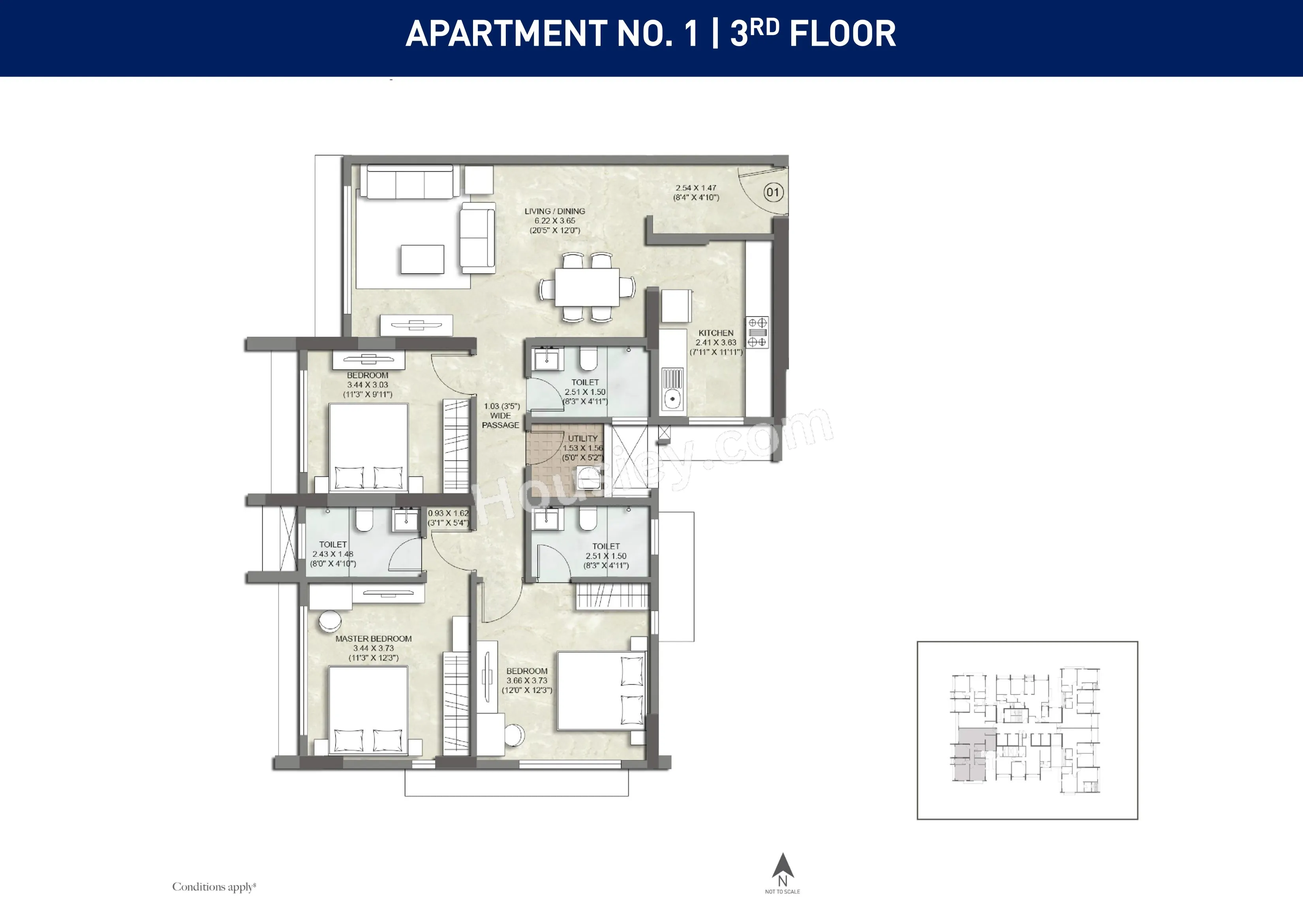 Kalpataru Imperia Unit plan - 1069 sq.ft.
