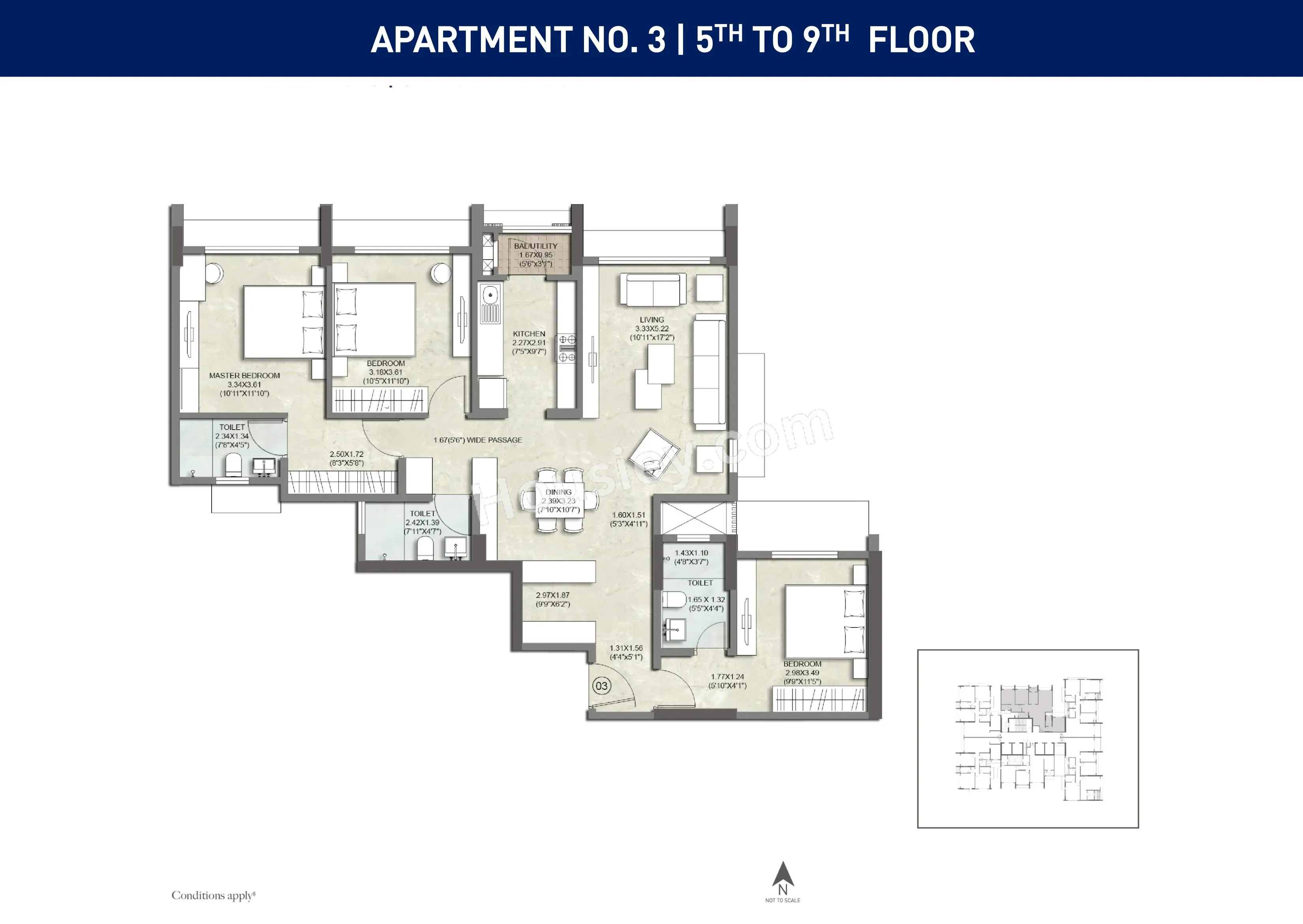 Kalpataru Imperia Unit plan - 1098 sq.ft.