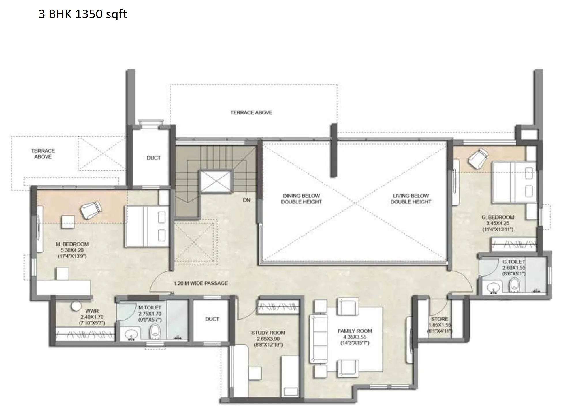 Kalpataru Jade Unit plan - 1350 sq.ft.
