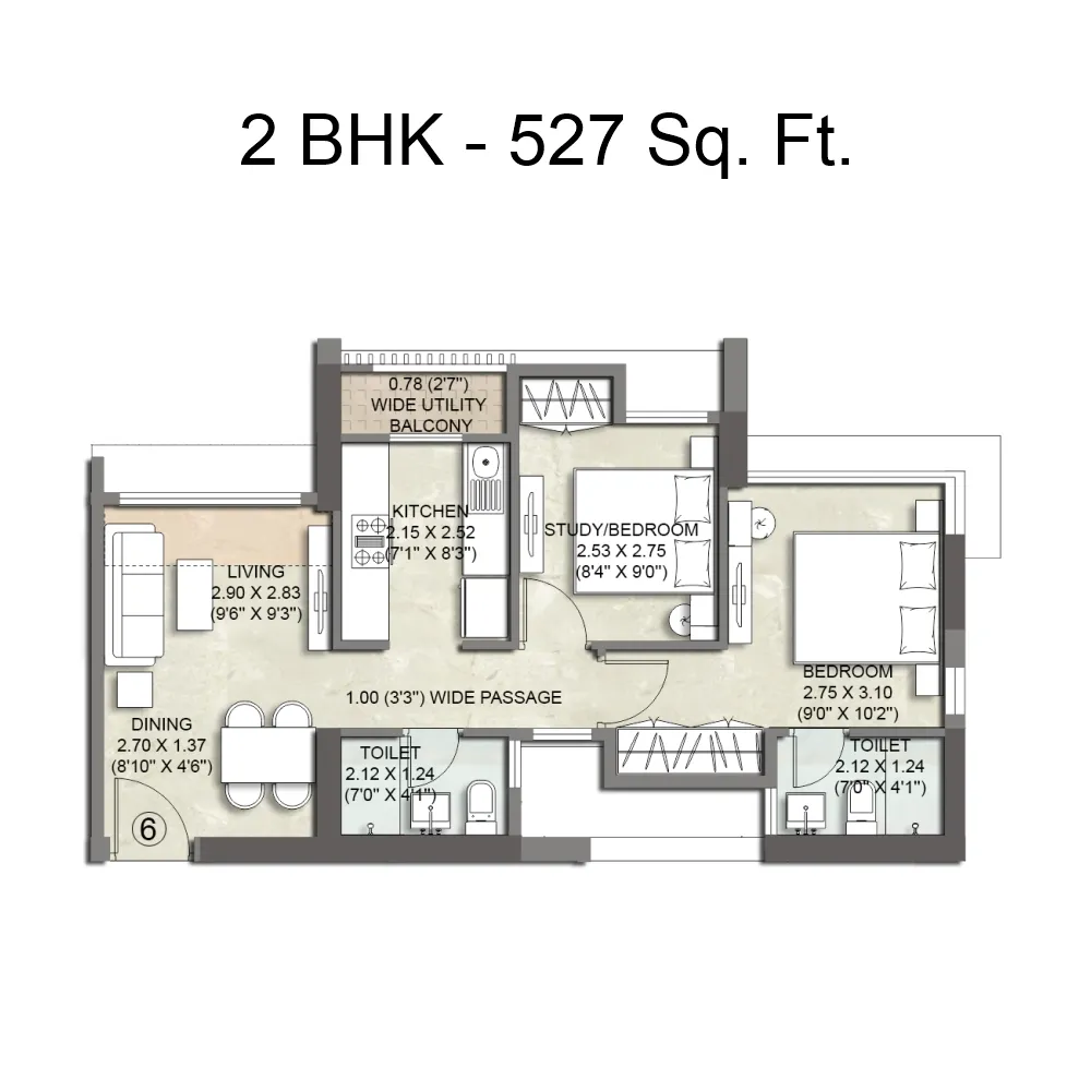 Kalpataru Paramount Unit plan - 527 sq.ft.