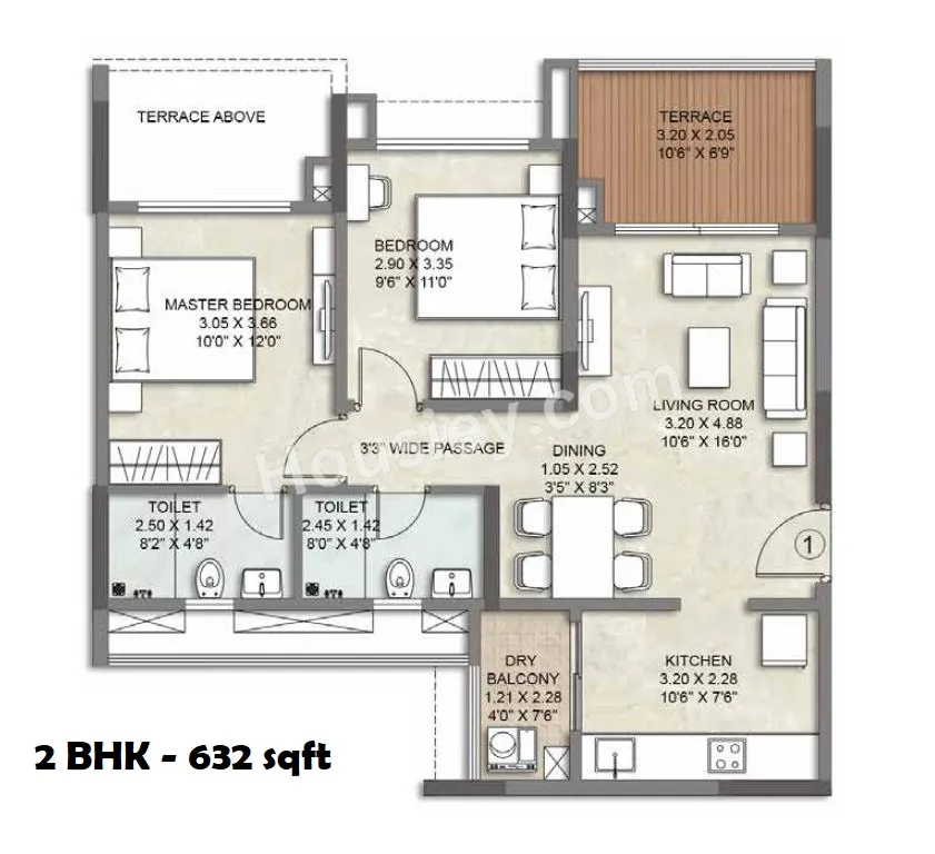 Kalpataru Serenity Unit plan - 632 sq.ft.