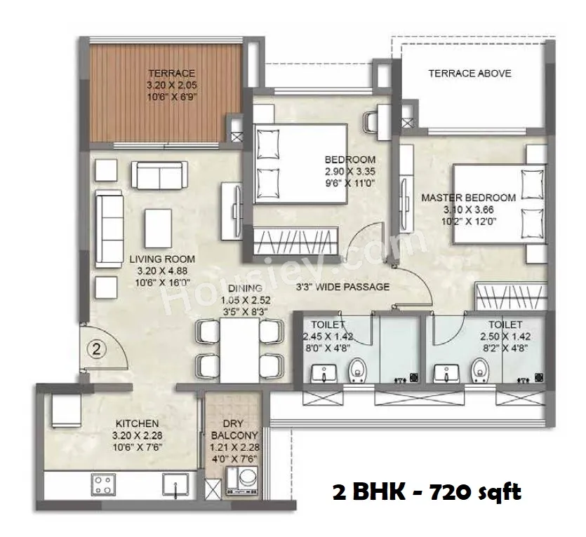 Kalpataru Serenity Unit plan - 720 sq.ft.