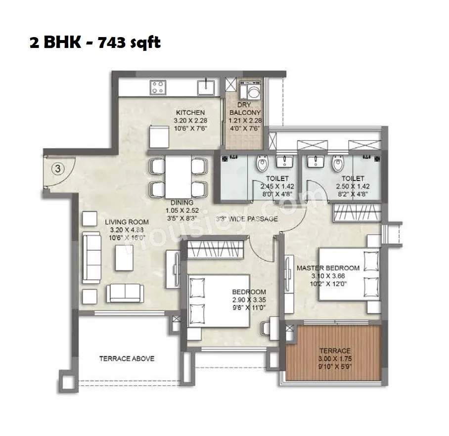 Kalpataru Serenity Unit plan - 743 sq.ft.