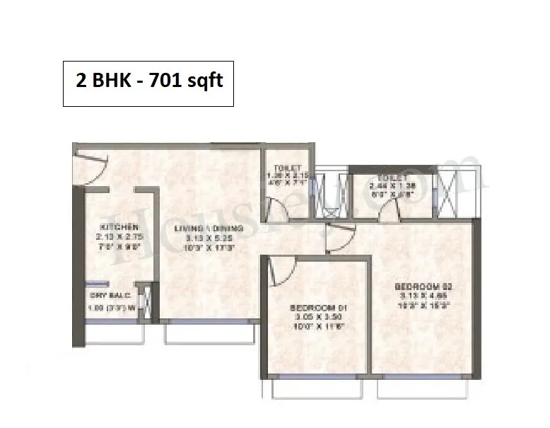 Kanakia Silicon Valley Unit plan - 701 sq.ft.