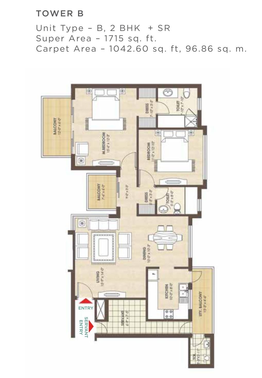 Kashish Manor One Unit plan - 1042 sq.ft.