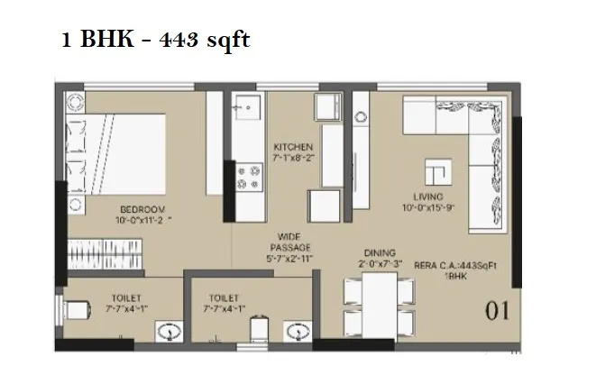 Kaustubh Vanrai Unit plan - 443 sq.ft.