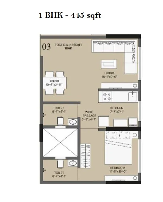 Kaustubh Vanrai Unit plan - 445 sq.ft.