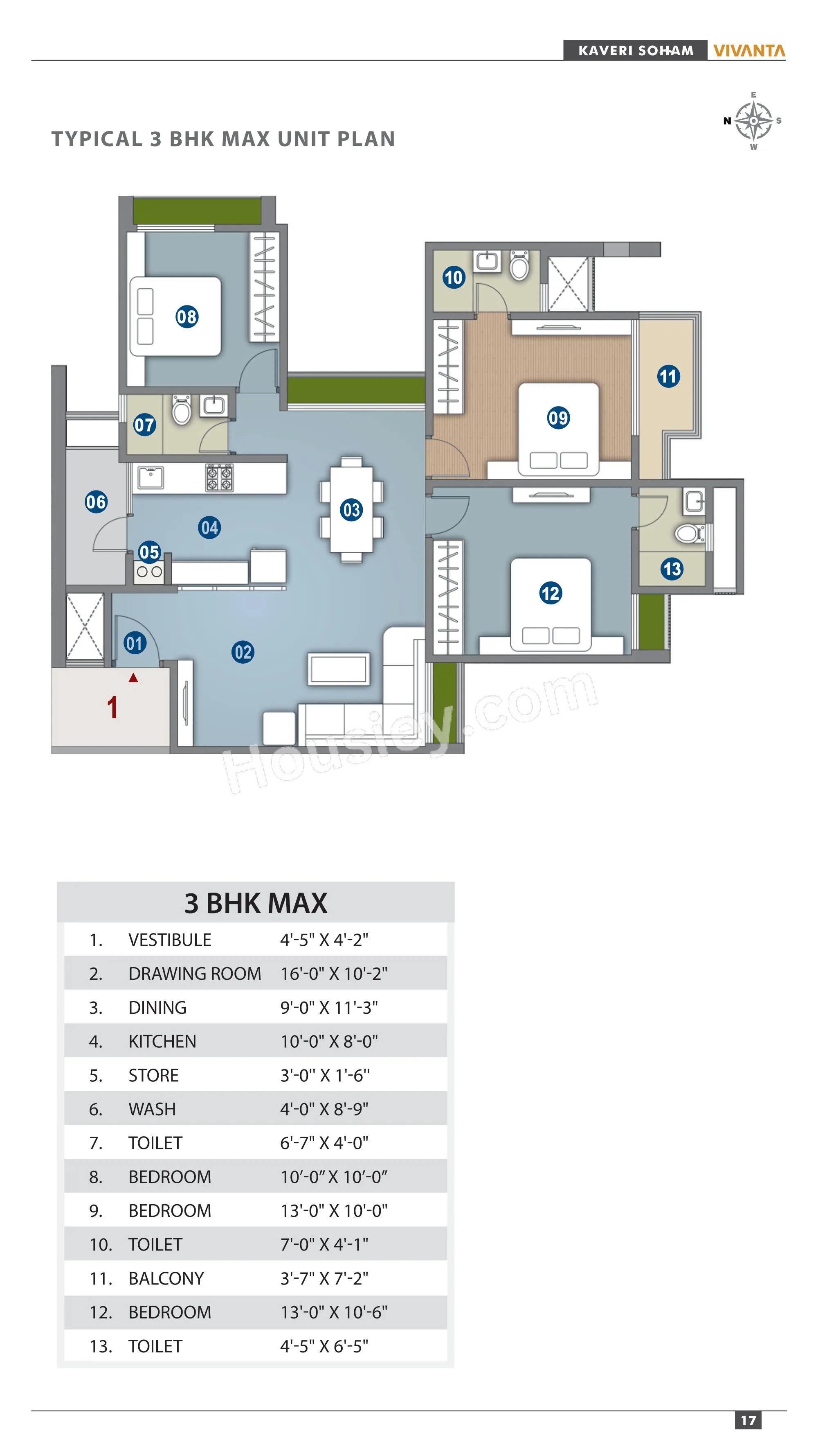 Kaveri Soham Vivanta Unit plan - 843 sq.ft.
