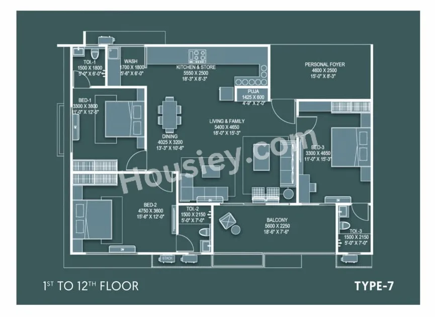 kavisha The Portrait Unit plan - 1247 sq.ft.
